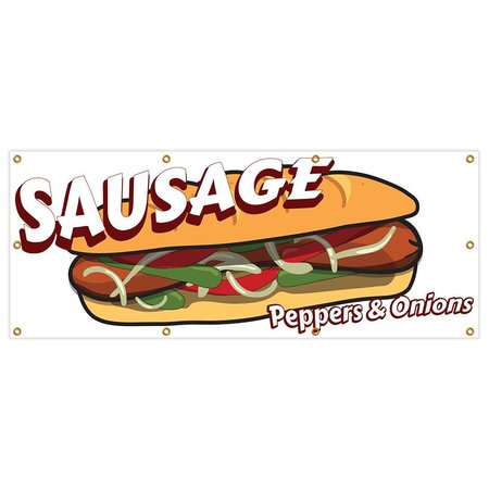 Sausage Peppers & Onions Banner Heavy Duty 13 Oz Vinyl with Grommets -  SIGNMISSION, B-96 Sausage Peppers & Onions